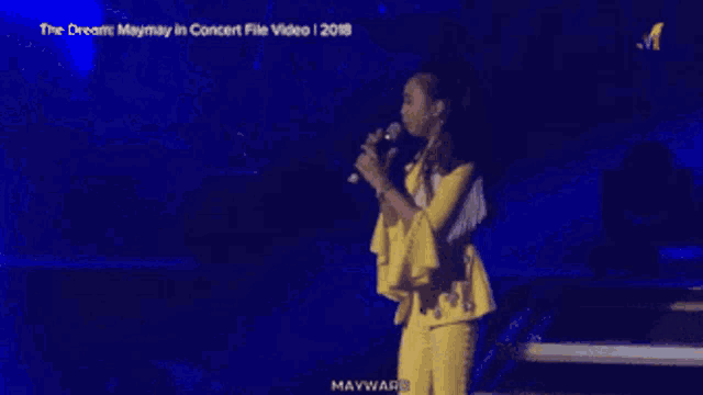 a man and a woman on stage with the words " the dream maymay in concert file video " on the bottom