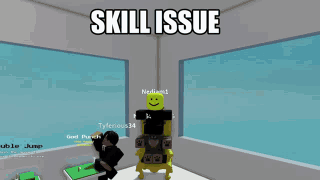 a cartoon character with a green face and the words skill issue written above it