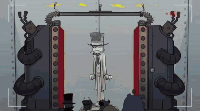a cartoon drawing of a man in a top hat and tie