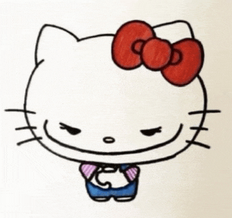 a drawing of a hello kitty with a red bow