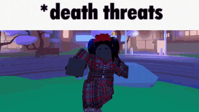 a picture of a girl in a plaid shirt with the words " death threats " above her