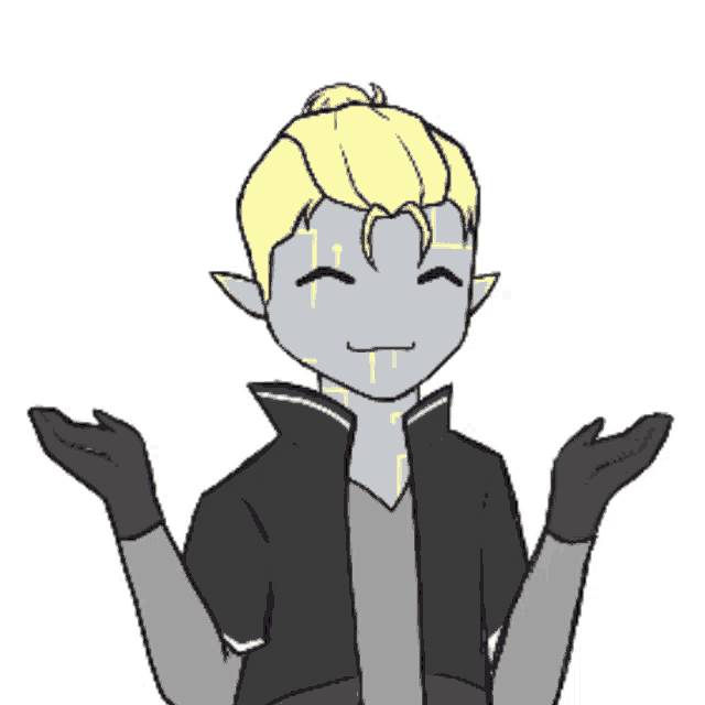 a drawing of a man with yellow hair and black gloves is smiling
