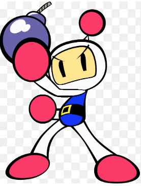 a cartoon character with a purple bomb in his hand