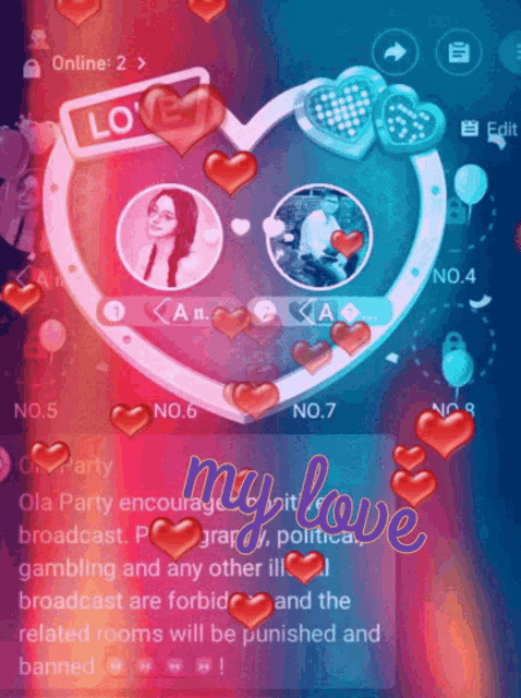 a screen shows a heart with hearts and the words my love in the middle