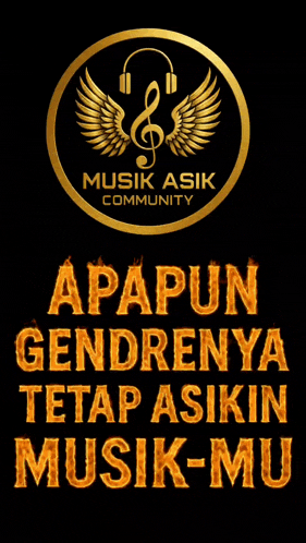 a logo for musik asik community with a treble clef and headphones