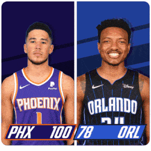 two basketball players from the phoenix and orlando teams are shown