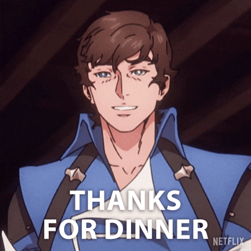 a picture of a man with the words thanks for dinner written below him