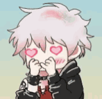 a cartoon drawing of a boy with heart shaped eyes