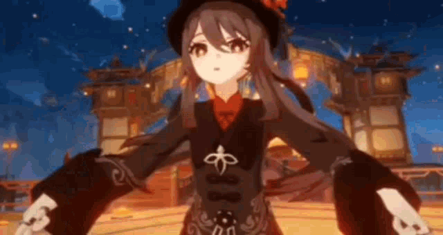 a girl is standing in front of a building with her arms outstretched .