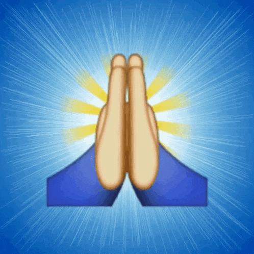 a praying hands emoji on a blue background with rays coming out of it