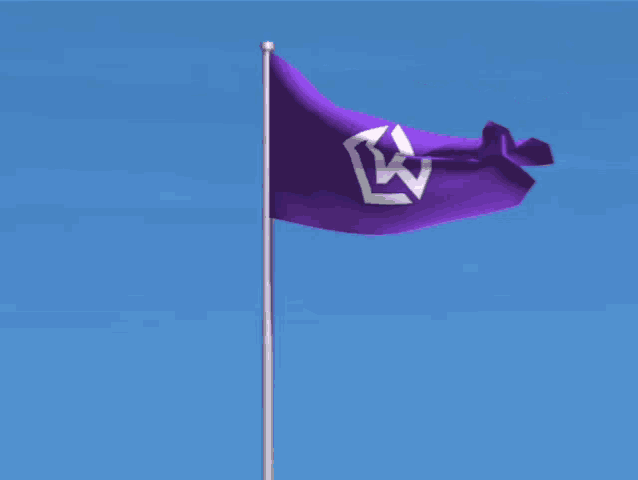 a purple flag with a white letter k on it
