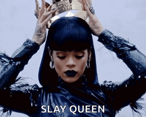 a woman wearing a crown on her head with the words slay queen above her