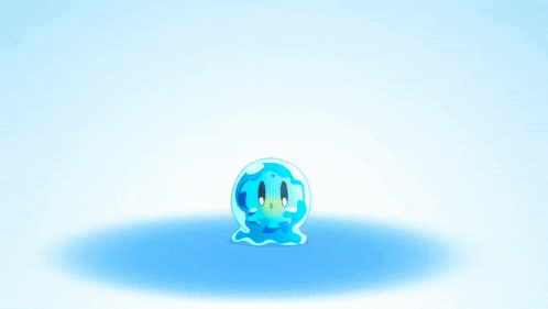 a blue and white cartoon character with a yellow eye