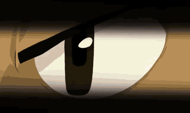 a close up of a cartoon character 's eye with a black stripe on it