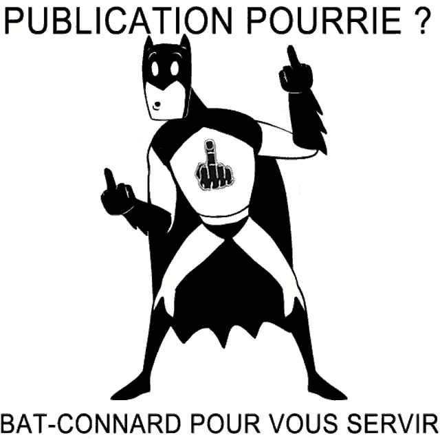 a black and white drawing of a bat-connard giving a middle finger