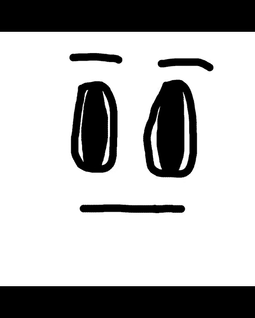 a black and white drawing of a face with two eyes and a line .