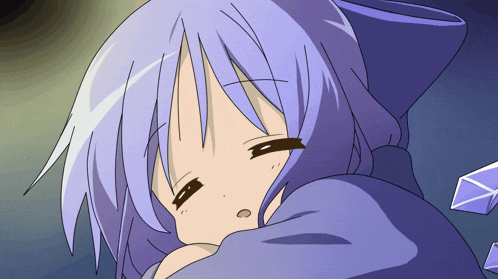a drawing of a girl with purple hair is sleeping
