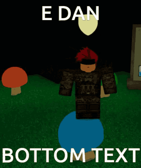 a video game character is standing on top of a blue ball with the words " bottom text " underneath him