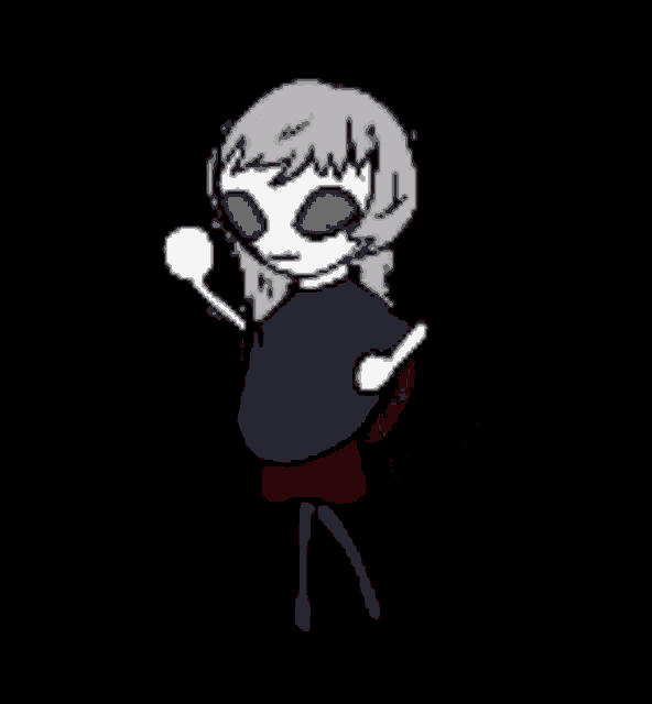 a cartoon drawing of a girl with gray hair and glasses