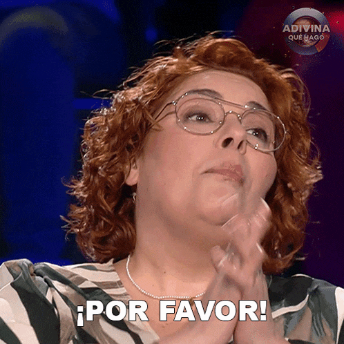 a woman wearing glasses and a necklace says " por favor "