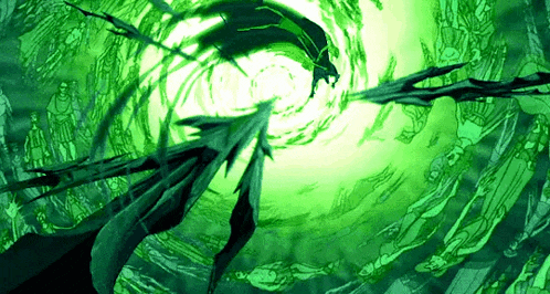 a drawing of a green swirl with a dragon in the middle