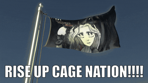 a flag that says rise up cage nation !!!