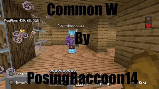 a screenshot of a video game with the name common w by posting raccoon14