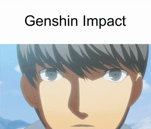 a close up of a man 's face with the words genshin impact written above him