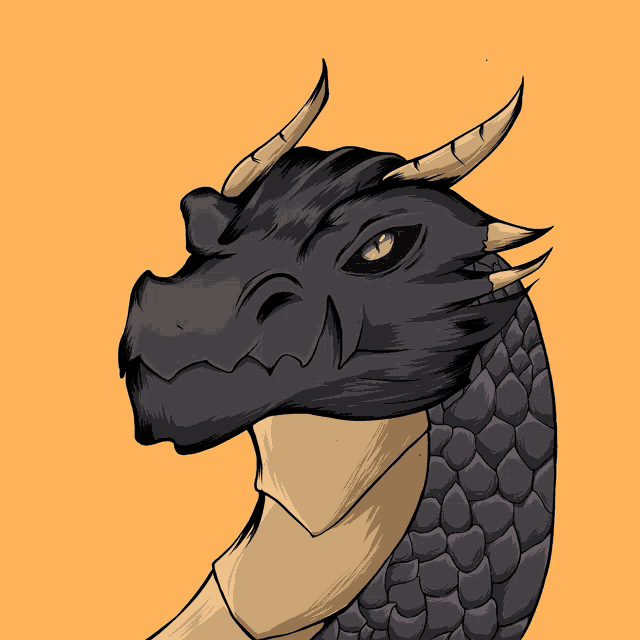 a drawing of a dragon with purple eyes