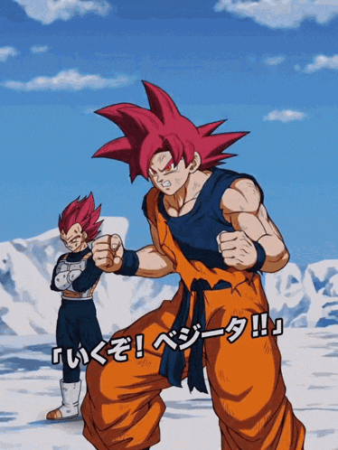 a cartoon of a man with red hair standing next to another man with blue hair