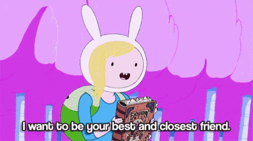 a cartoon of finn from adventure time holding a book and saying i want to be your best and closest friend