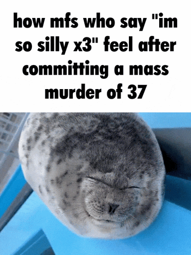 a seal with a caption that says " how mfs who say " im so silly x3 " feel
