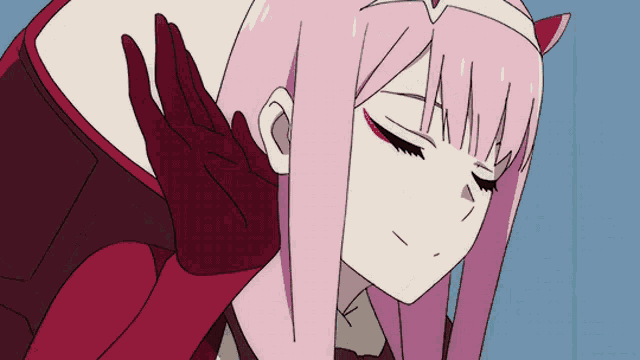 a drawing of a girl with pink hair covering her ears