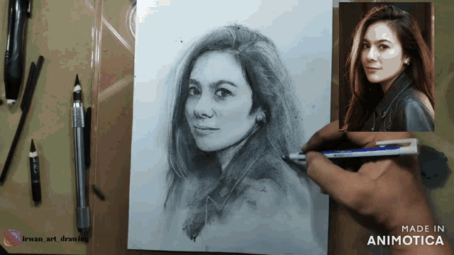 a drawing of a woman with the words made in animatica below it