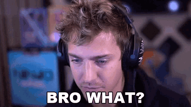 a man wearing headphones is asking the question bro what .