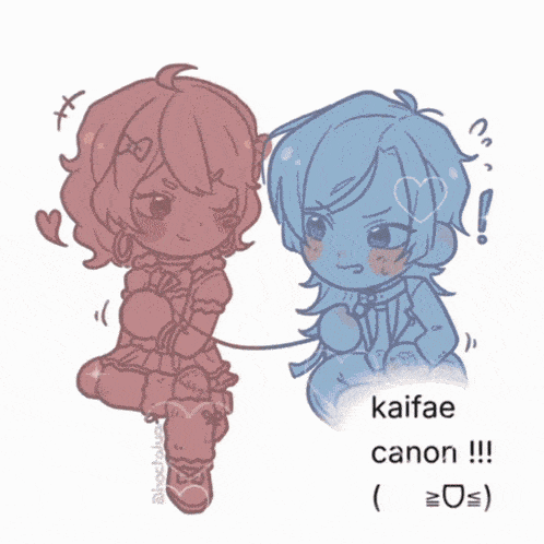 a drawing of a boy and a girl with the words kaifae canon written below them