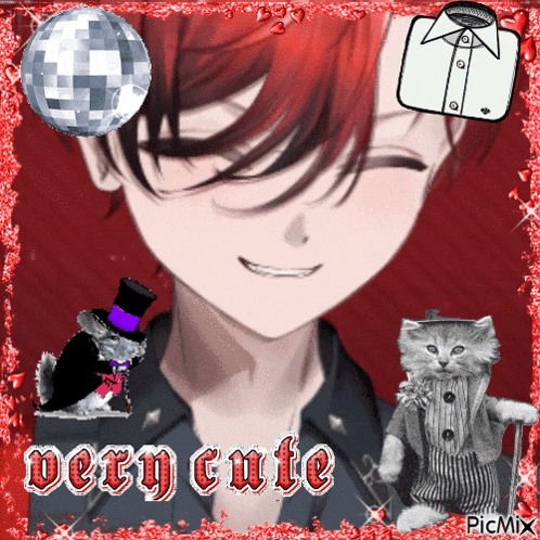 a picture of a boy with red hair and the words very cute on it