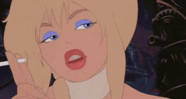 a blonde cartoon character is smoking a cigarette and making a peace sign
