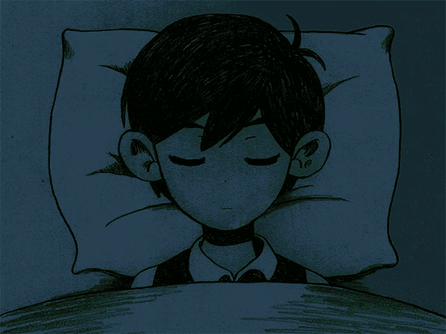 a black and white drawing of a boy sleeping on a bed