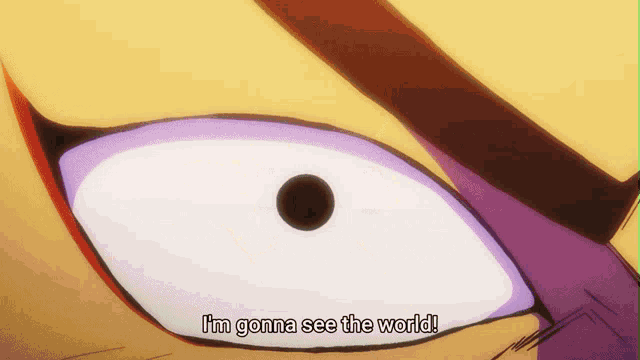 a close up of a person 's eye with the words i 'm gonna see the world written below it