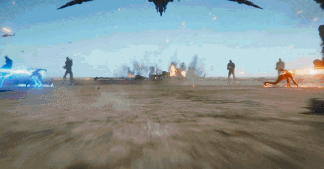 a helicopter is flying over a group of people in a field