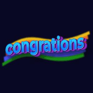 the word congratulations is on a dark background with a rainbow
