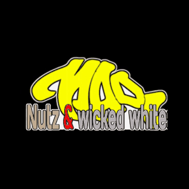 a logo for nuts & wicked white shows a yellow lettering on a black background
