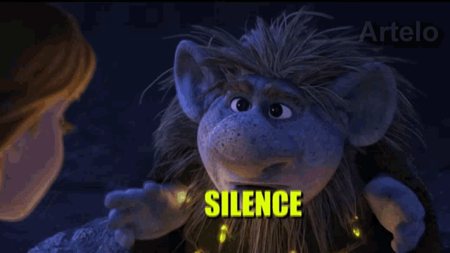 a cartoon troll with the word silence on it
