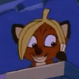 a close up of a cartoon cat with blonde hair making a surprised face .