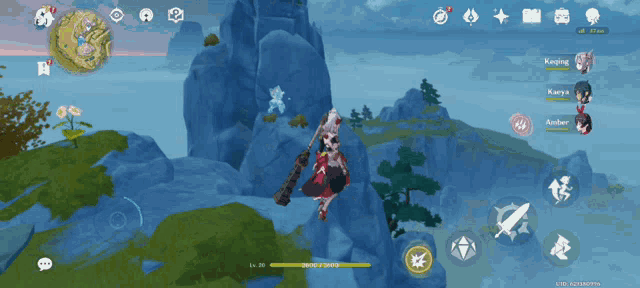 a screenshot of a video game shows a character flying through the air with a sword