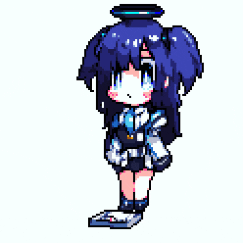 a pixel art drawing of a robot with a blue face