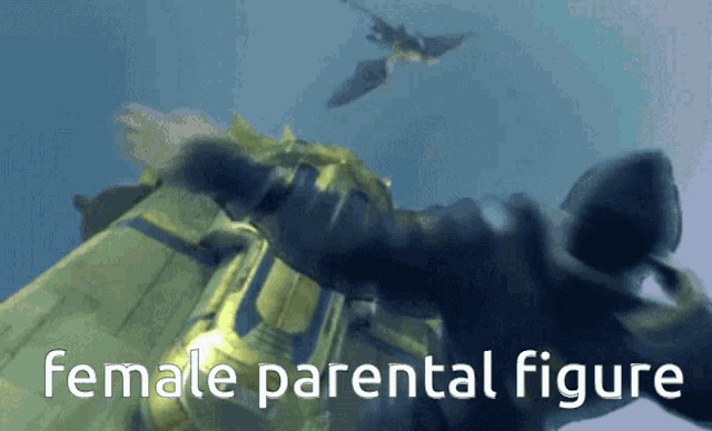 a picture of a female parental figure with a dragon in the background