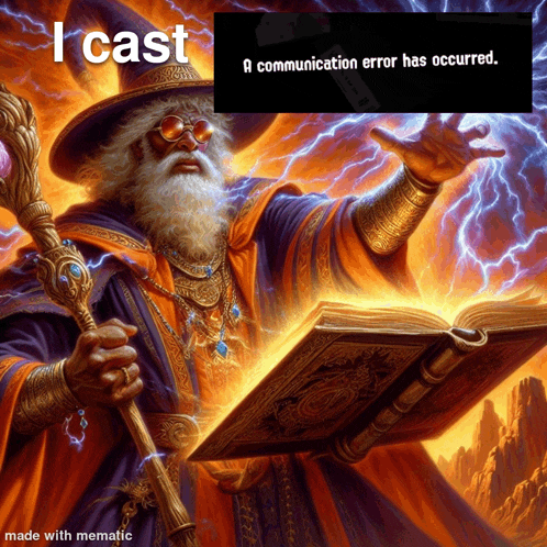 a painting of a wizard holding a book with the caption i cast