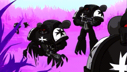 a cartoon of a group of black soldiers with a white star on their chests .